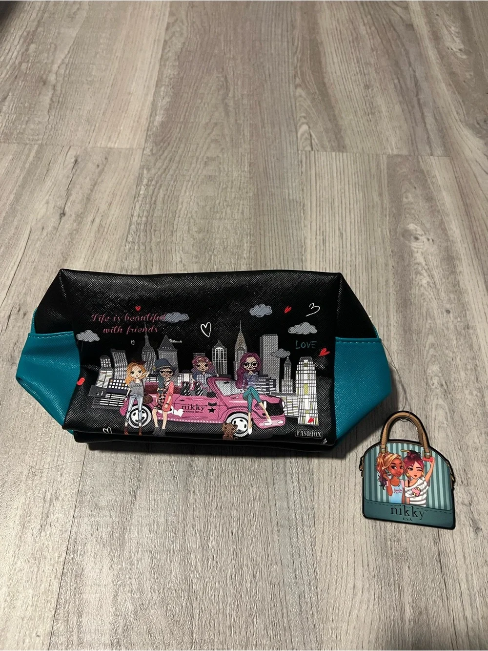 Nikky Black & Teal Cosmetic Pouch